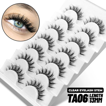 GROINNEYA Invisible Band Lashes 5/7 Pairs 3d Mink Lashes Short Length Transparent Stem Soft Natural Looking Eyelash Extensions